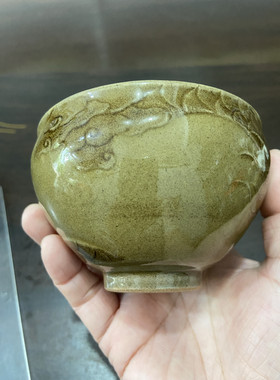 建窑建盏雕刻龙飞盏上柴烧原矿原釉茶盏