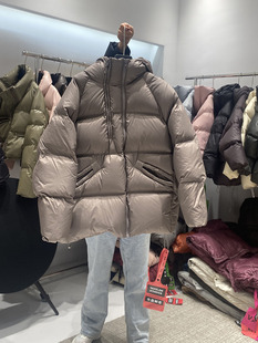 羽绒服90%白鸭绒加厚面包服外套女 宽松连帽双拉链时尚 冬装 中长款