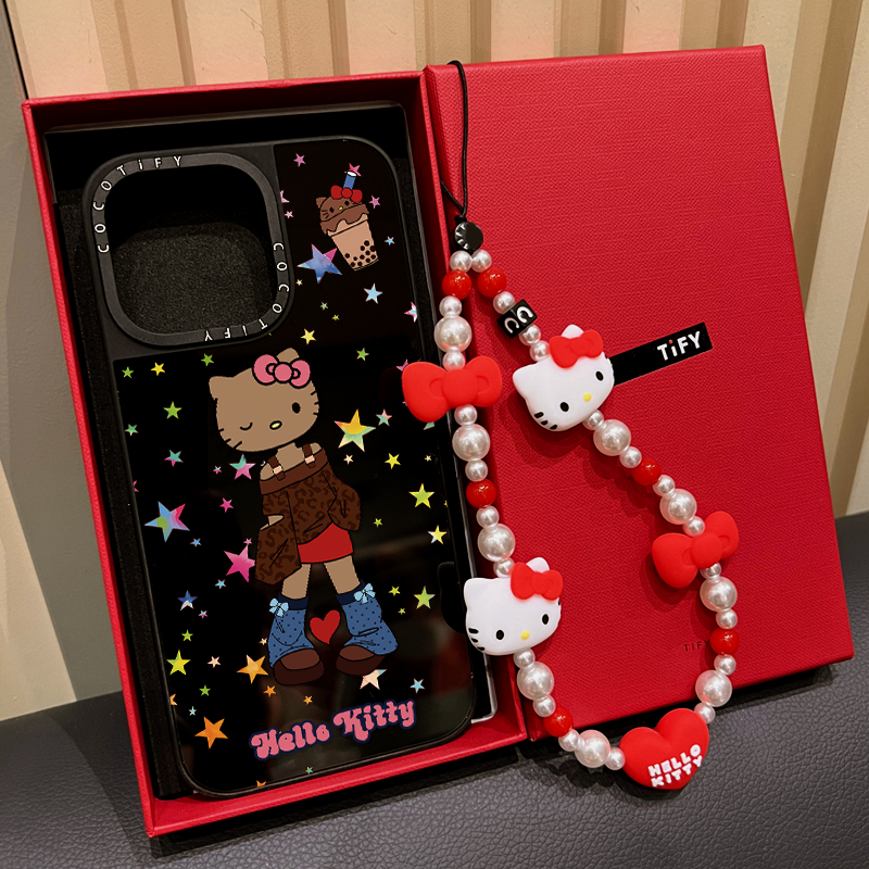 C家联名甜酷少女豹纹黑皮HelloKitty磁吸MagSafe适用iPhone16ProMax壳新款苹果15明星同款14防摔16plus女