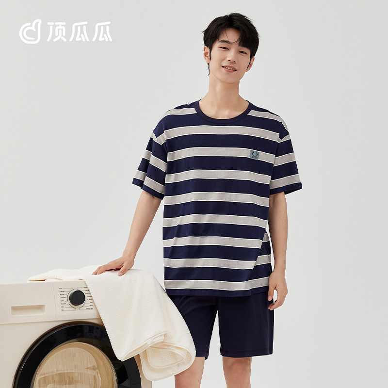 顶呱呱情侣纯棉条纹睡衣夏季新品