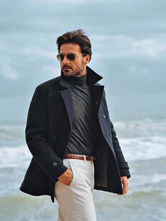 Alpha阿尔法美国海军水手毛呢大衣 双排扣中长款商务绅士英伦风男