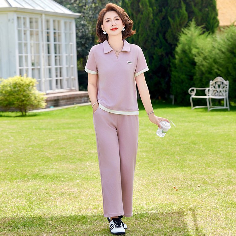 中年妈妈装夏装休闲运动两件套中老年女夏季时尚减龄短袖上衣套装图片