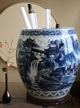 景德镇陶瓷手绘书房收纳卷轴缸