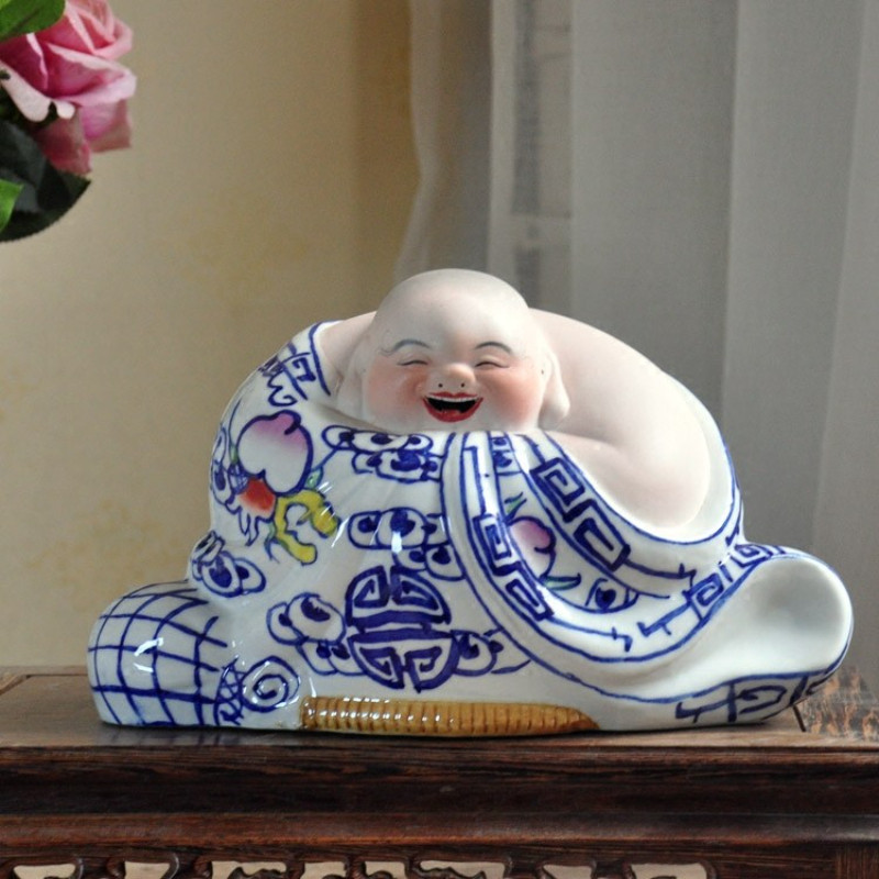 景德镇哈哈佛青花瓷器玄关摆件天天开心摆件进门鞋柜喜庆瓷器笑佛,家居饰品,装饰摆件,淘宝优惠券,粉丝福利购,淘宝优惠卷