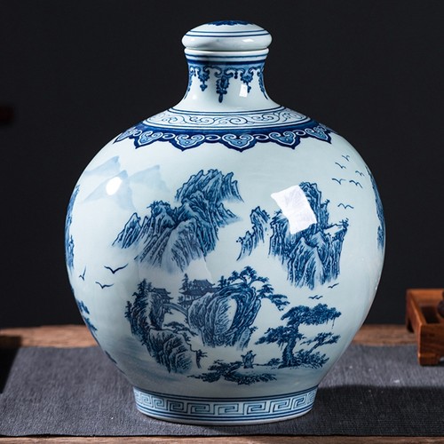 青花手绘泡酒专用酒罐景德镇陶瓷酒坛子白酒密封家用10斤装藏酒缸