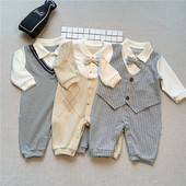 25秋装 新品 ins婴儿衣服绅士男宝宝连体衣周岁满月服洋气爬服春秋