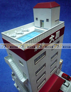 1:150日本建筑场景16 温泉酒店大楼 纸模型N比例铁道沙盘1:10T0