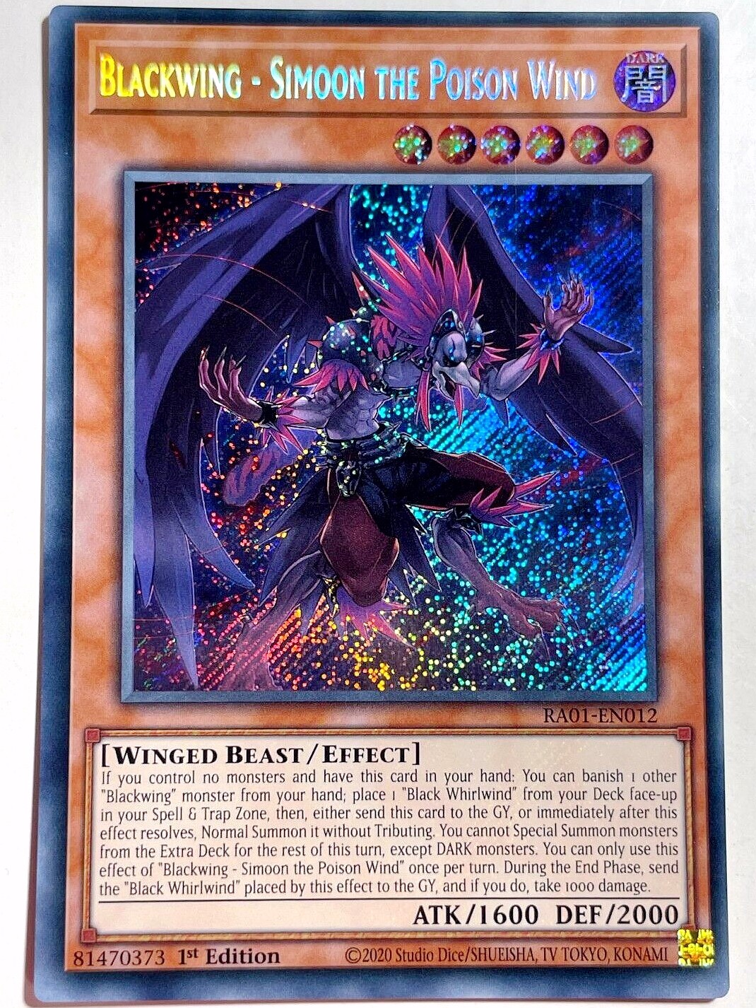 游戏王美英一刷ra01-en012 scr 黑羽-毒风之西蒙 砂蒙 q5a simoon