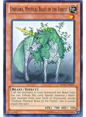 游戏王 美英一刷 REDU-EN031 N 森之圣兽 绿叶独角兽 R8A