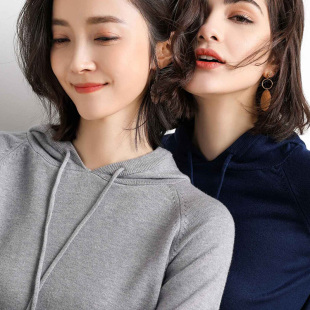 反季连帽卫衣女短款针织帽衫薄款毛衣打底衫韩版宽松学生上衣