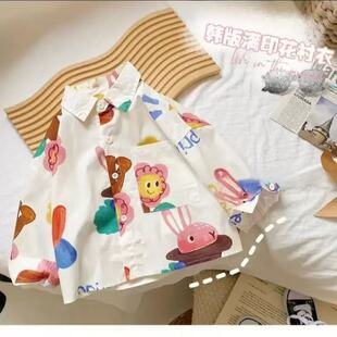 印花卡通衬衣宝宝上衣韩版 新款 男童女童长袖 25春秋款 儿童衬衫