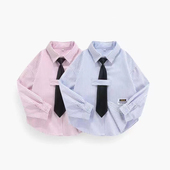 衬衫 长袖 男童条纹衬衣洋气百搭女童翻领上衣 春秋款 儿童新款