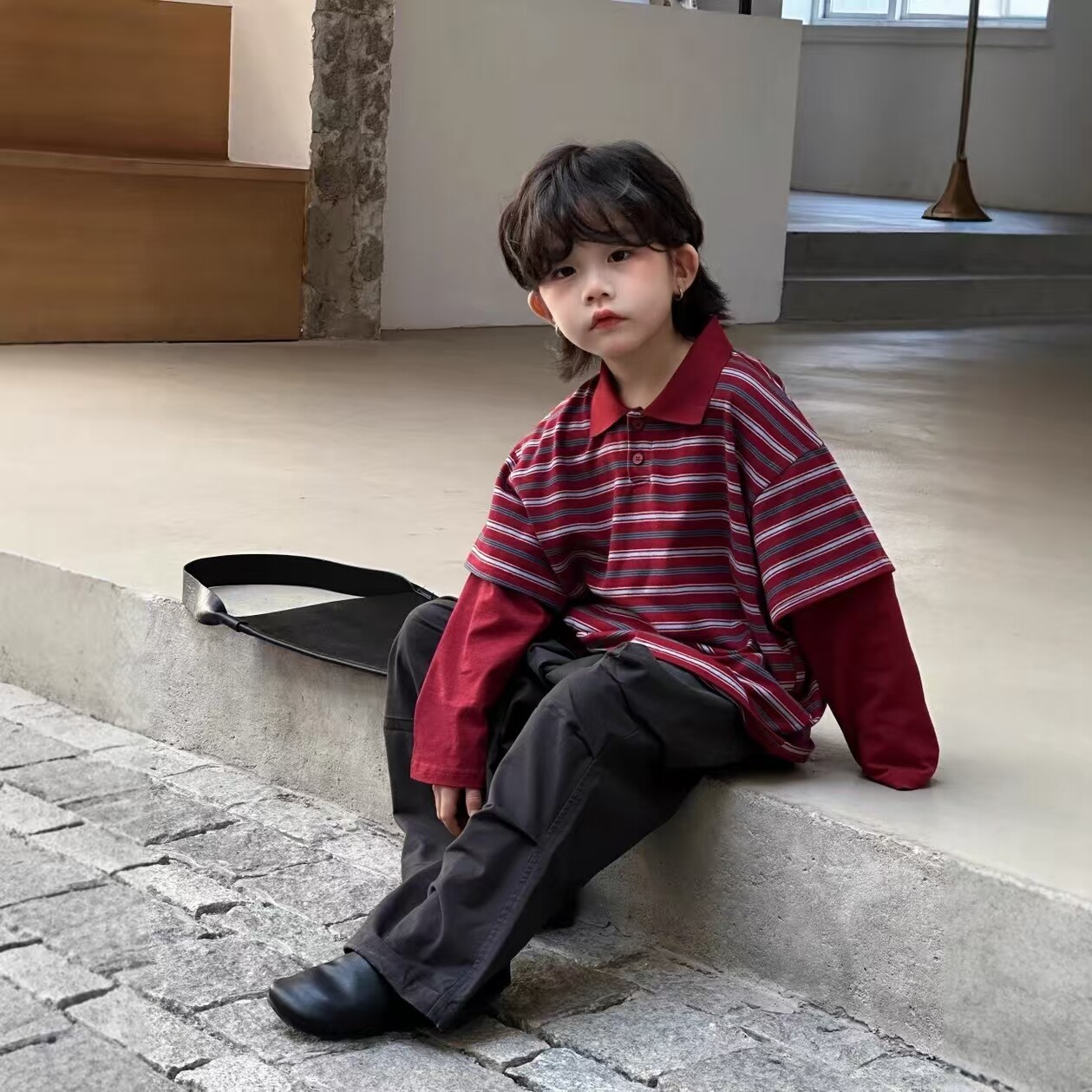 条纹 POLO 领卫衣长袖拼接设计打造韩系松弛感穿搭解锁潮酷休闲风图片