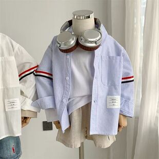 韩系潮流春季新款男童衬衫儿童休闲衬衣中大童宝宝开衫长袖上衣
