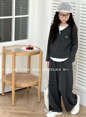 女童套装春秋装2025新款儿童灰色运动装两件套中大童休闲上衣套装