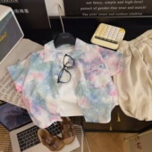 度假风儿童撞色短袖 男女童彩色扎染衬衫 衬衣 儿童衬衫 2026夏季