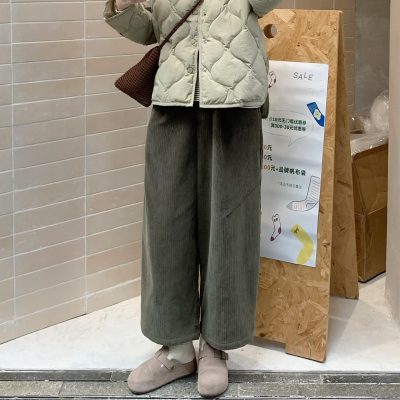 西兰花花 秋冬保暖灯芯绒薄绒九分裤显瘦日系直筒裤小个子裤子女