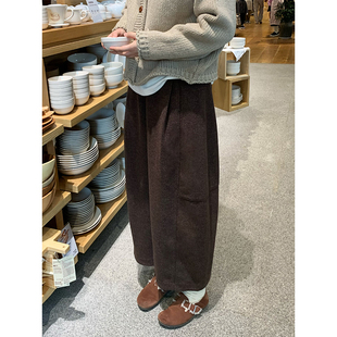 高级感裤 宽松直筒显瘦休闲裤 子 秋冬保暖羊绒阔腿九分裤 西兰花花