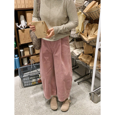 西兰花花 秋冬巨好看粉色九分裤复古阔腿裤显瘦宽松灯芯绒裤子女