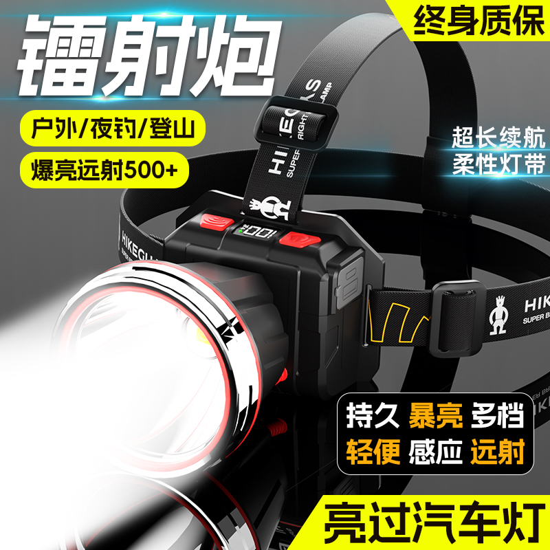 头灯2025新款强光超亮矿灯户外登山感应头戴式照明灯钓鱼专用工地
