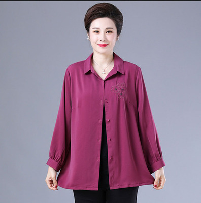 中老年人女装奶奶夏装长袖衬衣