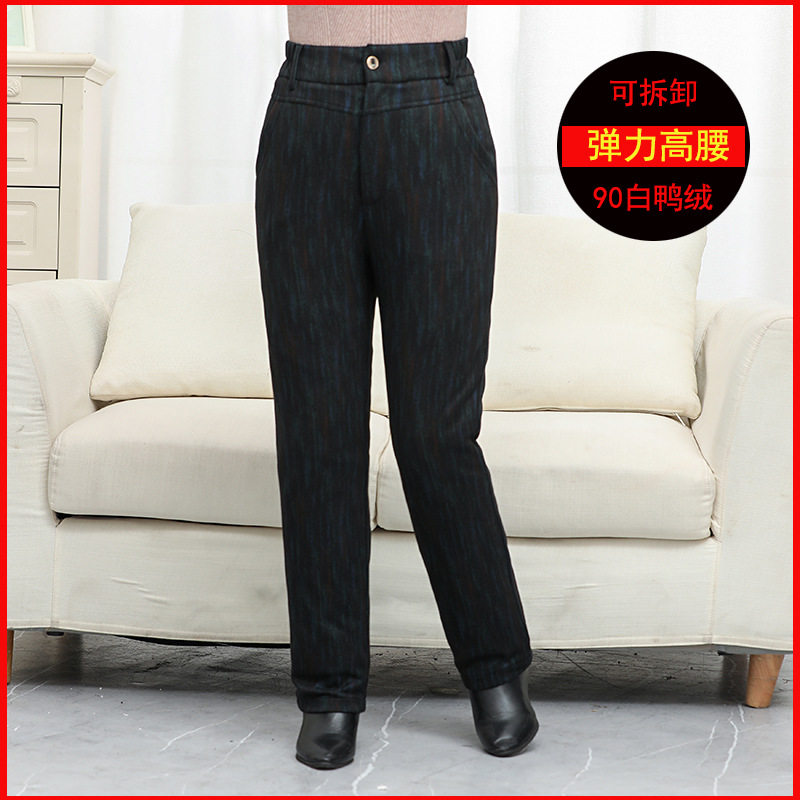 女中老年人可拆卸内胆羽绒裤外穿高腰加厚白鸭绒妈妈大码2022新款