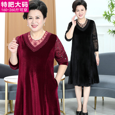 结婚礼服中老年高贵金丝绒连衣裙
