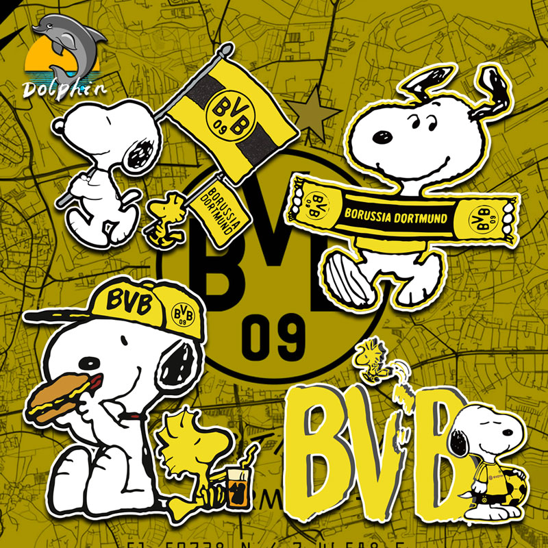 多特蒙德球迷联名史努比扛旗反光车贴贴纸电动摩托划痕遮挡车身贴