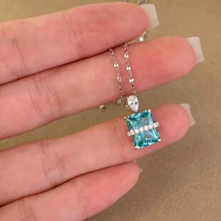 S925银项链人工帕拉伊巴色方钻培育钻女款2026新款高级感轻奢小众