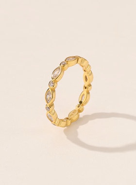 欧美圆形马眼钻锆石戒指女欧美ins叠戴百搭指环手饰