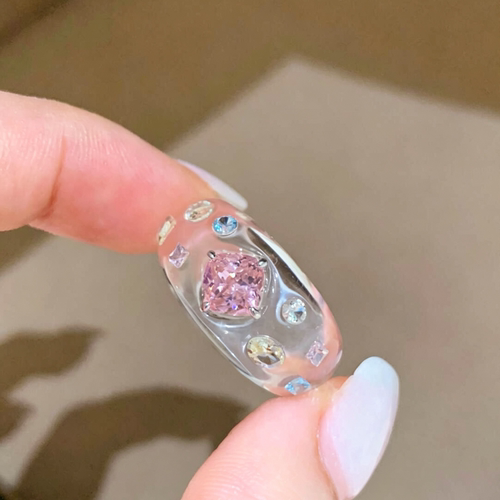 夏季新多巴胺彩宝天然白水晶戒指