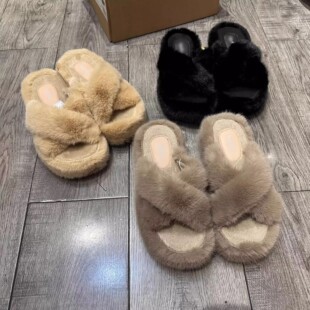 厚底毛毛拖鞋 反季 冬季 36码 外穿防滑可爱懒人毛绒平底一字拖 清仓