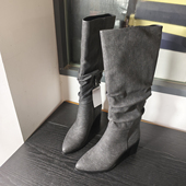 出俄罗斯单 大筒堆堆靴高跟尖头女牛仔靴宽筒长靴子高筒时装 靴