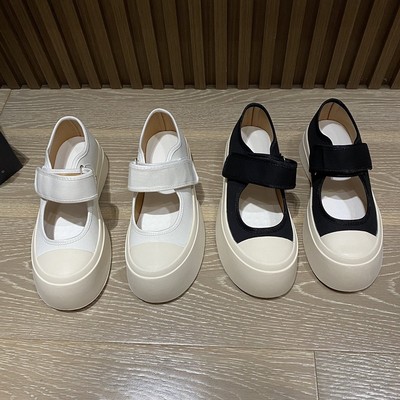 断码清仓捡漏~法式玛丽珍女鞋一字魔术贴复古增高厚底大头帆布鞋