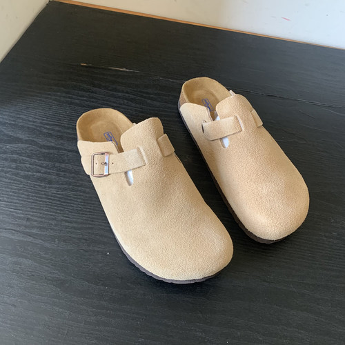 断码清仓捡漏~夏季软底勃肯鞋女包头懒人鞋搭扣反绒皮软外穿拖鞋