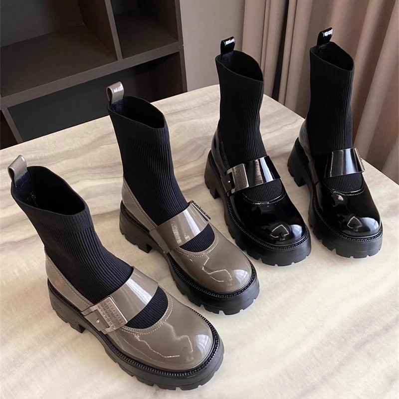 断码清仓捡漏秋冬超轻厚底玛丽珍袜靴女短靴百搭JK制服瘦瘦弹力靴