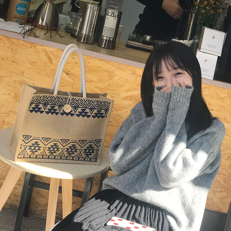2019新款波西米亚风复古百搭文艺小清新女包夏季沙滩袋黄麻布包包券后29.98元