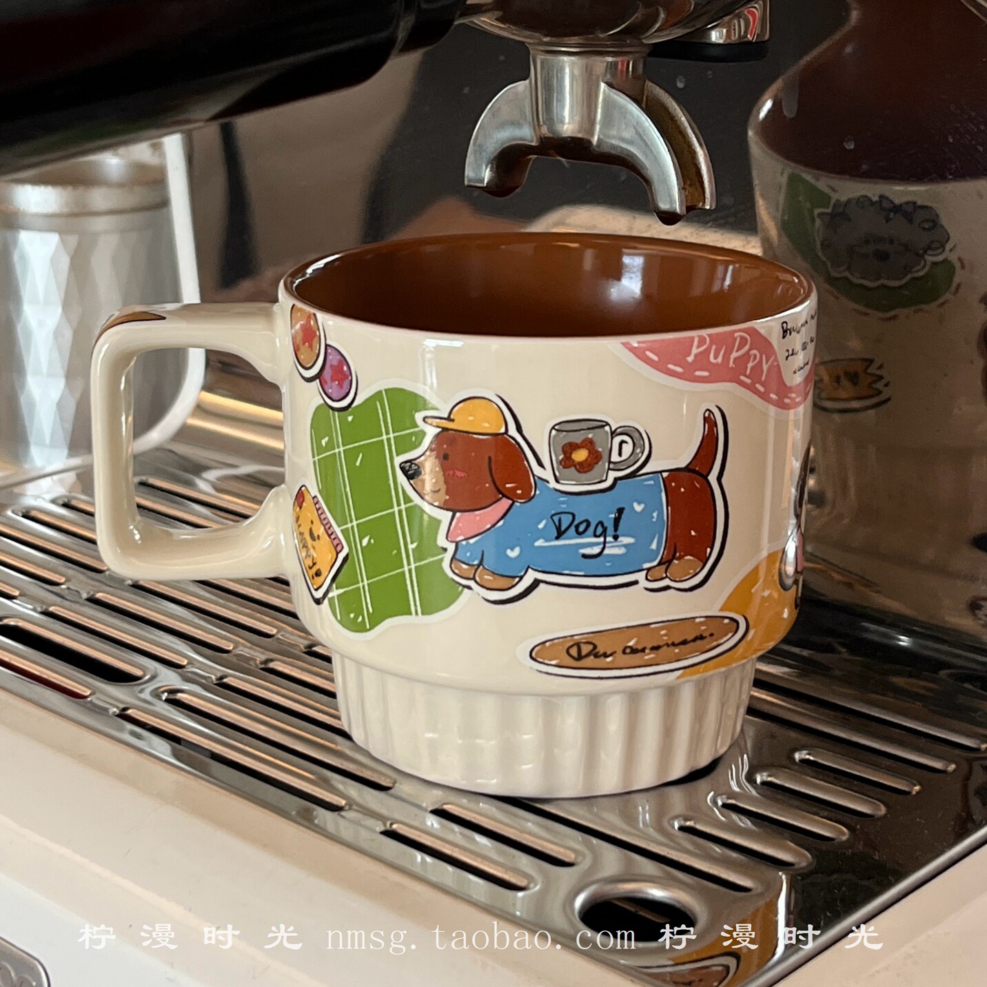 秋冬温暖复古摩卡棕腊肠狗子陶瓷马克杯家用水杯咖啡杯牛奶杯礼物