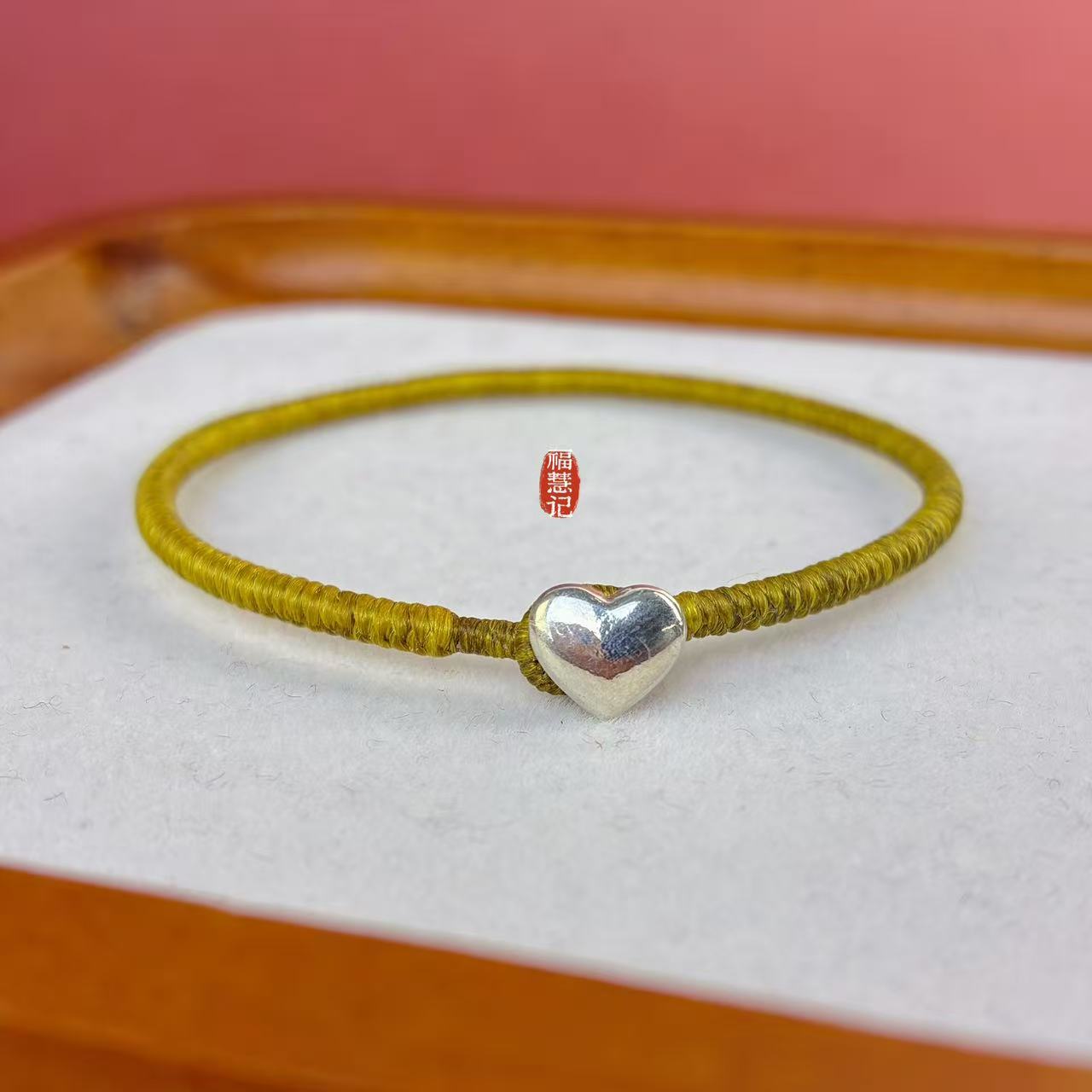 银爱心老金色蜡线金刚结平安手绳