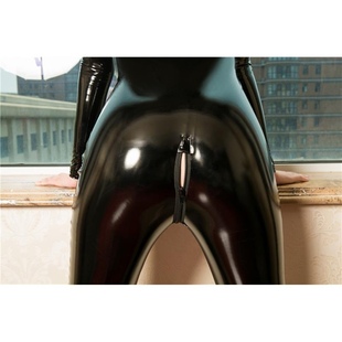 新款镜面油亮大码拉链紧身漆皮皮尤连身连体衣特务女睡衣女PU