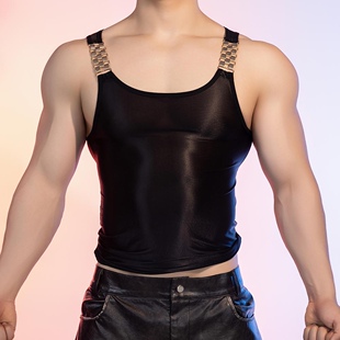 禁欲系工字背心截断式辣弟风紧身男夏上衣内搭解构截断式金属链条