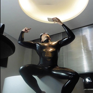 gogoboy舞蹈PU服装乳胶氨弹力夜店亮皮连体衣运动健身塑身弹力衣