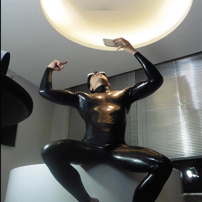 gogoboy舞蹈PU服装乳胶氨弹力夜店亮皮连体衣运动健身塑身弹力衣