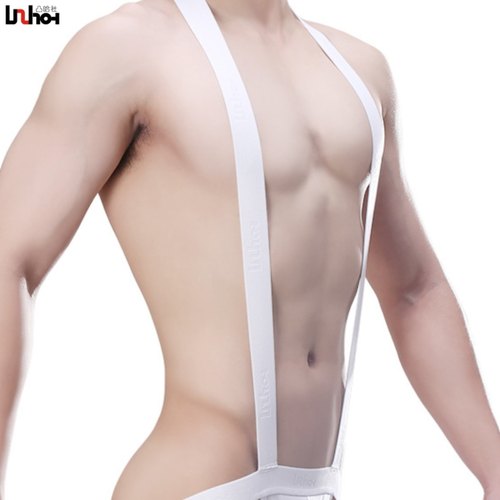 青年男士胸带连体双丁裤夜店角色纯色高弹运动大囊袋露臀性感吊带