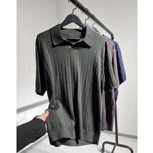 090706G识体店原木巨199男女款紫色POLO领宽松短袖针织衫T恤上衣