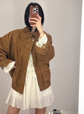 Partysu 韩国进口 官网直邮 2025秋 Brit 小羊皮绒面革夹克外套