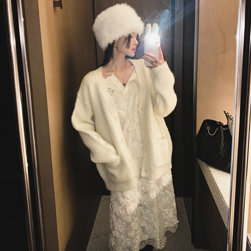 partysu 韩国进口  官网直邮 冬季 Brush  羊驼毛针织开衫