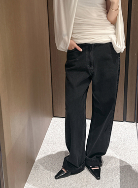 Partysu 韩国进口 官网直邮 2025秋 Noma  简约宽松黑色牛仔裤
