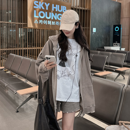 a+tysu 韩国进口官网直邮夏 Dusty复古水洗连帽拉链衫 短裤 套装