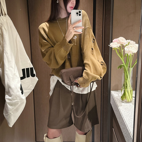 partysu 韩国进口  官网直邮 春季 Mix  复古设计圆领宽松针织衫